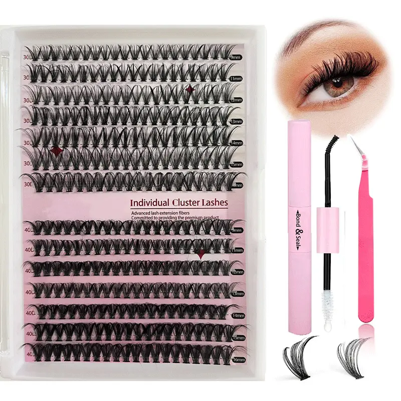 Kit Sambungan Bulu Mata, 280 Kluster, 14 Baris, Kit Ikatan Bulu Mata Individu, Kit Bulu Mata Palsu Alamiah 30d & 40d, Dengan Pelekat dan Alat Salutan Bulu Mata Tertutup, Termasuk Pinset Bulu Mata. Makeup Bulumata