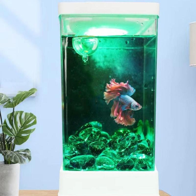 Product Introduction of Creative Transparent Desktop Betta Fish Tank Adjustable Plastic Mini Fish Tank with Colorful Light LED Fish Tank Office Decor 9