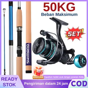Set Pancing Lengkap - Joran 2 Bagian Portable & Reel Berputar Cocok Pancing Laut Alat Umpan Roda Lengkap Kuat