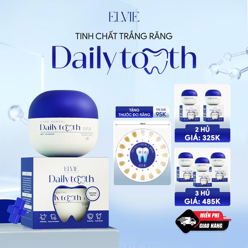 [P1]Tinh Chất Hỗ Trợ Trắng Răng Daily Tooth (55g) Tặng Thước Đo Răng Nhựa, Hỗ Trợ Khử Vàng Làm Trắng, Loại Bỏ Mảng Bám, Cao Răng Ố Vàng và Ngăn Mùi Hôi, Hơi Thở Thơm Mát.