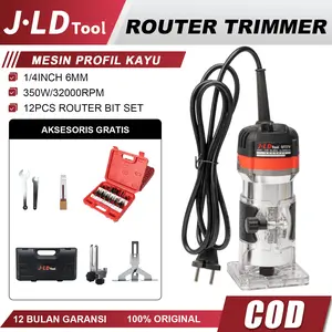 JLD Mesin Router Profil Kayu Fullset Wood Trimmer 350W Presisi Tinggi Pengoperasian Mudah 12PCS BIT SET 1/4INCH 6MM 350W/32000RPM Anti-Getaran Stabil Non-Deformasi 12 Bulan Garansi Original