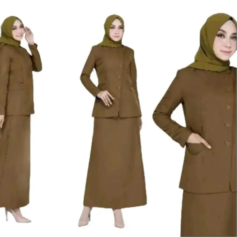 Seragam Pemda Kerja Dinas Khaky tua Kancing Miring kantong double set rok A/celana panjang/Rok Span bahan katun  FREE HIJAB. Wanita Blazer