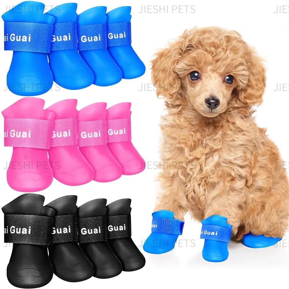 Kasut But Anjing Kalis Air, 4 Keping, Warna Gula-gula Anak Anjing, Kasut Hujan Tidak Licin, But Haiwan Peliharaan, Stok Sedia