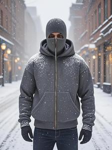 Sudadera con capucha doble y cierre completo para hombre - Una sudadera cálida con diseño de cierre frontal, una chaqueta suelta y ligera adecuada para fitness, exteriores y uso diario en invierno - tela no elástica (lavable a mano) - una opción ideal par