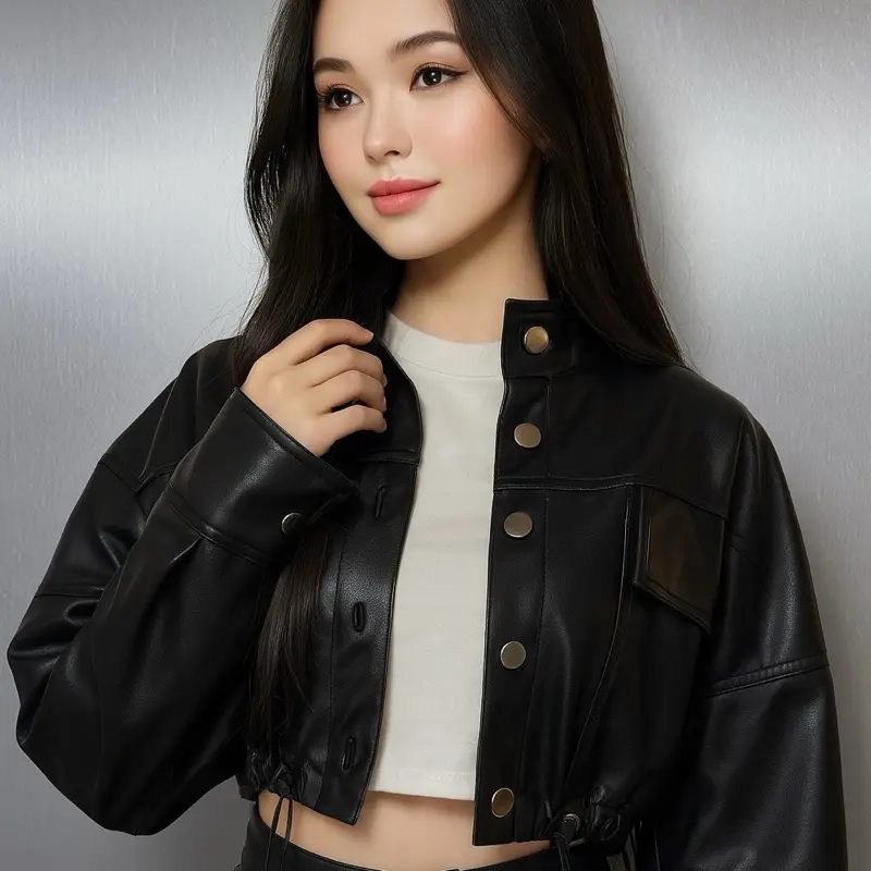 RiseLeather.id Jaket Kulit Wanita Crop Oversize Stopper String Leather Jacket STREET LABEL SERIES 3