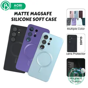 Bunso AORI Soft Case untuk SAM S26 Ultra Edge Plus FE S25 S24 S23 S22 S21 5G Matte Magnetic Slim Silicone Cover Silikon Casing Softcase With Camera Lens Glass Protector S26Ultra S26Edge S25Ultra S25FE S25Edge S25Plus S24Ultra S24FE S23Ultra S22Ultra