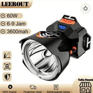 LEEROUT Lampu Senter Kepala 1500 lumen Jangkau panjang Putih Kuning Sumber Cahaya Dua Warna USB-C 60W  Kecerahan maksimal Baterai ganda Fokus dan zoom