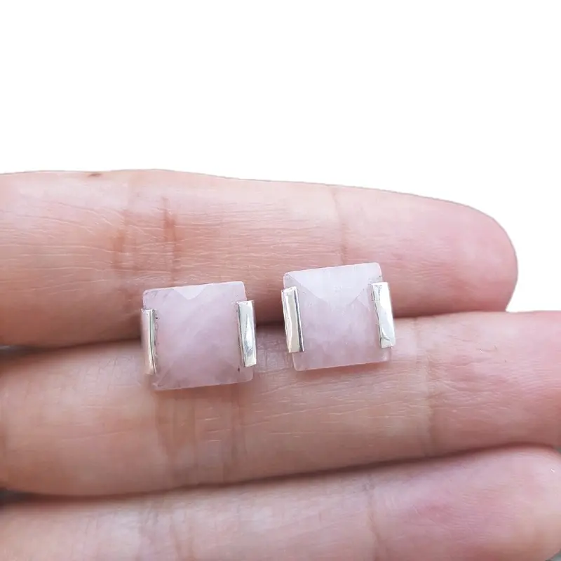 Anting Stud Perak 925 Permata Rose Quartz 2