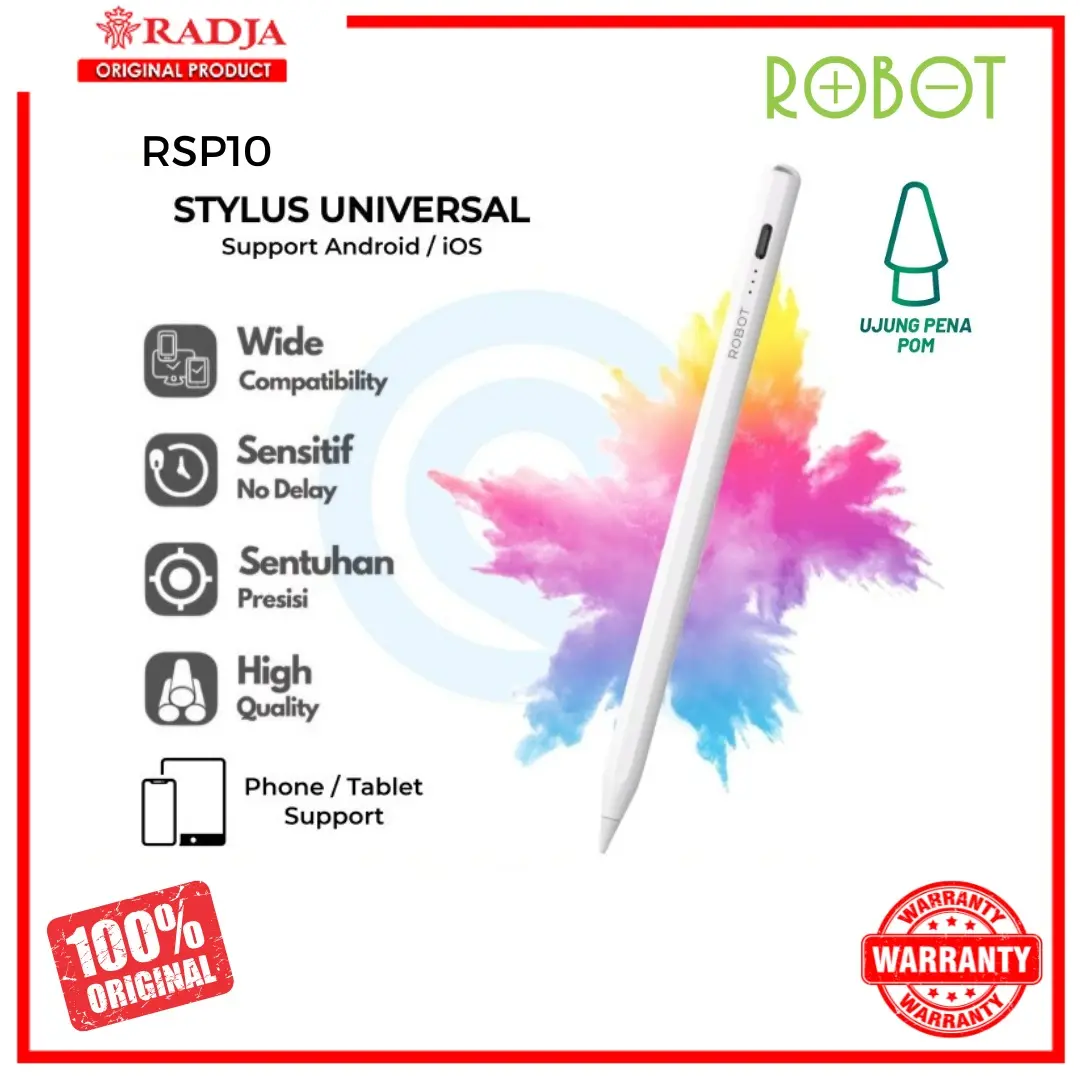Robot RSP10 Stylus Pen Universal Pulpen Layar Sentuh Active Capacitive Fore iOS Android