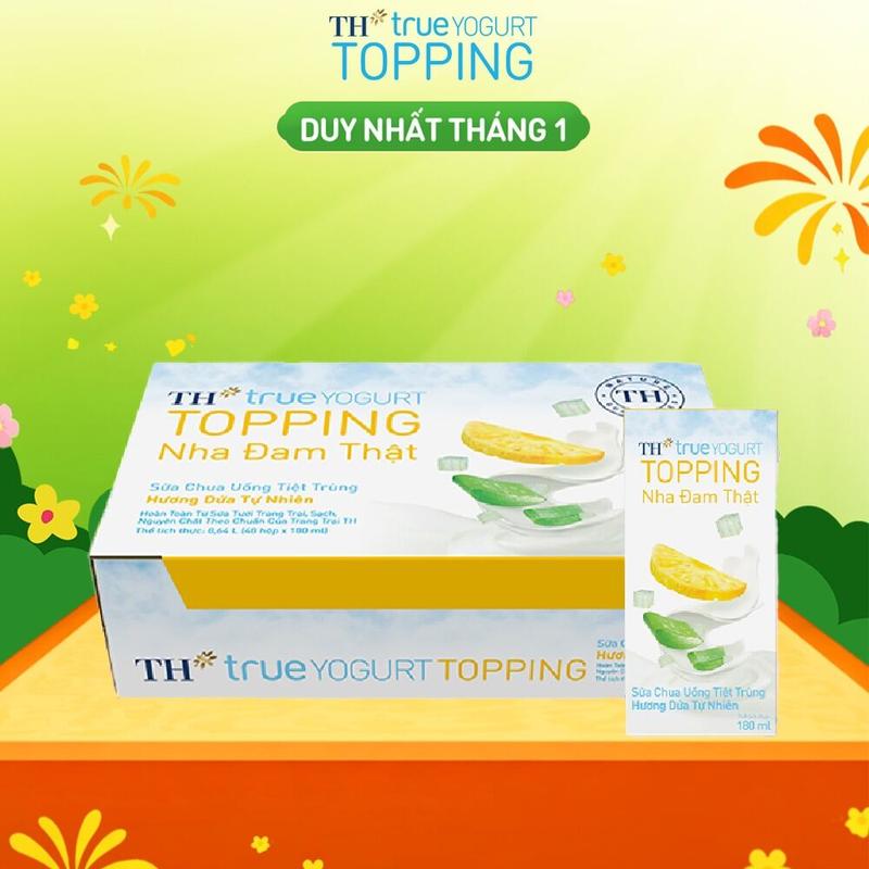  Thùng 48 hộp Sữa chua uống tiệt trùng Hương Dứa Tự Nhiên TH true YOGURT TOPPING 180 ml x48 