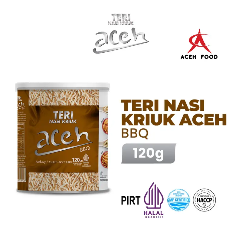 Snack Teri Aceh Nasi Kriuk BBQ (Barbeque) | Kemasan Kaleng | 120gr | Cemilan Renyah, Gurih, Crispy | Praktis, Halal, PIRT, Enak, Lezat, Nikmat | Makanan Ringan Kekinian | Snack Lauk untuk Nasi, Sup, Bekal Anak Kos, Keluarga, Piknik, Oleh-oleh | Aceh Food 2