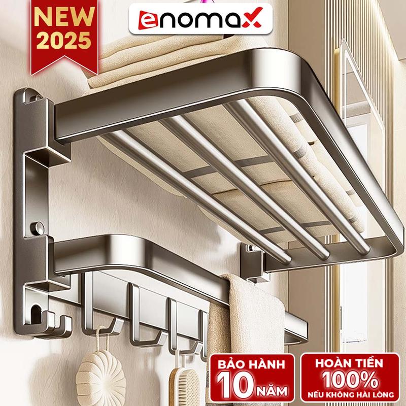 Kệ để nhà tắm dán tường Enomax treo khăn tắm, dán keo siêu chắc, chất liệu Thép Carbon cao cấp, trọn đời không gỉ sét