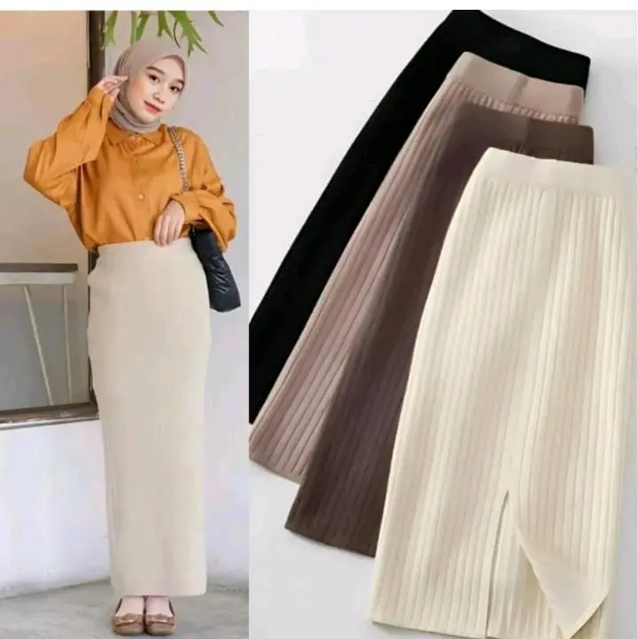 Rok Span Bahan Knit Premium dengan Karet Pinggang Elastis - Wanita Cantik Motif Polos - Nyaman, Hitam, Panjang, Tebal, Waist, Bawahan 0