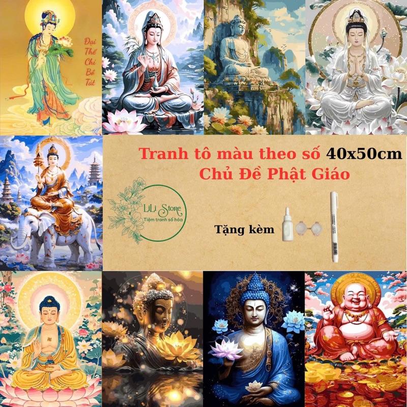   SẴN 80 mẫu  Tranh tô màu theo số DIY LỚN 40x50cm đã căng khung- Tranh PHẬT 