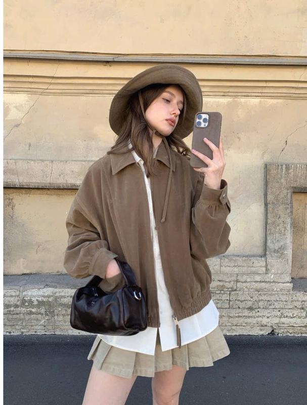 Áo Khoác Da Lộn Dáng Dài Rộng Áo Khoác Kiểu Giấu Khoá Chất Vải Dày Dặn Có Lót Trong Miho House