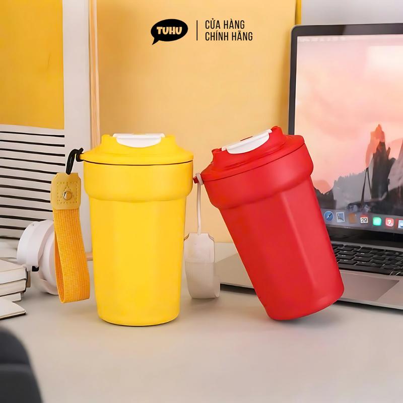  Ly giữ nhiệt khắc tên QC450 có quai xách cốc giữ nhiệt nóng lạnh inox 316 cao cấp - TUHUHOUSE 