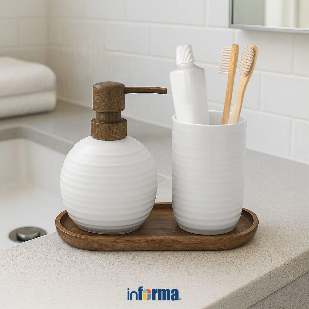 Informa Mila Perlengkapan Kamar Mandi Set 3 pcs - Putih Bathroom Set Aksesoris Mandi Set Toilet Alat Kamar Kecil
