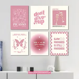 Hiasan dinding kamar tidur aesthetic Poster dinding pop art pink bauhaus quotes Pajangan Walldecor Dekorasi