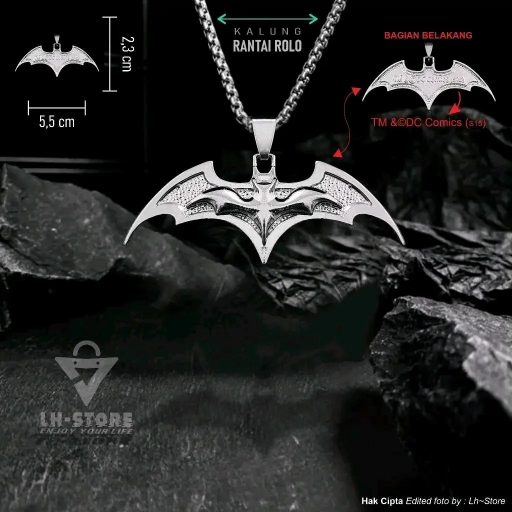 KALUNG RANTAI TITANIUM STAINLESS STEEL SILVER PRIA WANITA MOTIF BATMAN CROSS CHAIN NECKLACE-CJR TITANIUM