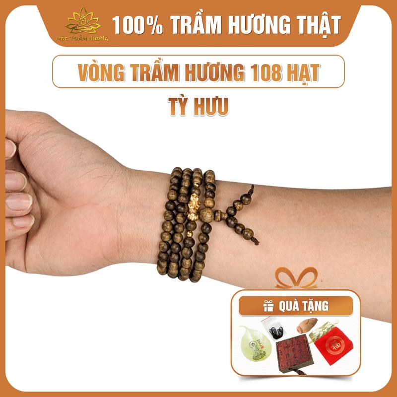   MTH  Vòng Tay Trầm Hương Mix Charm Tỳ Hưu Bạc S925 Mộc Trầm Hương - Vòng Trầm Tốc Việt Đủ Size Nam Nữ Phụ Kiện Hộp Gấm Túi Gấm Lá Bồ Đề Nụ Trầm Dây Xâu - Đeo Tay 