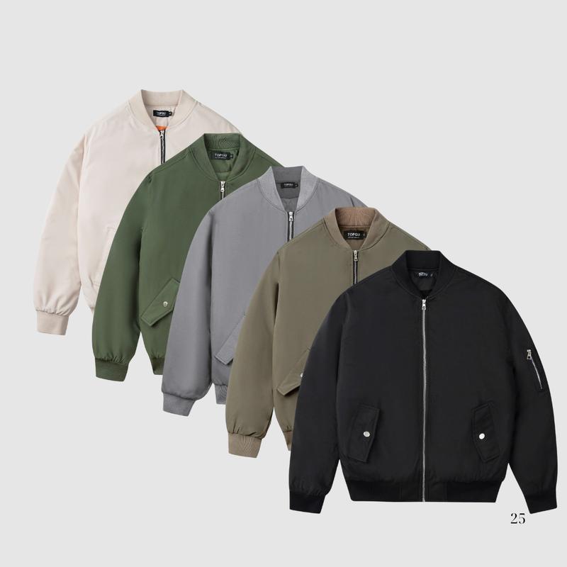  TOPGU Áo Khoác Bomber Nano TOPGU Siêu Đẹp Vải Gió 3 Lớp Lót Trần Trám Dày Dặn Trẻ Trung Menswear Nam Kem Jacket Màu Đen Kem Size M L XL 2XL Kiểu Dáng Xuông 