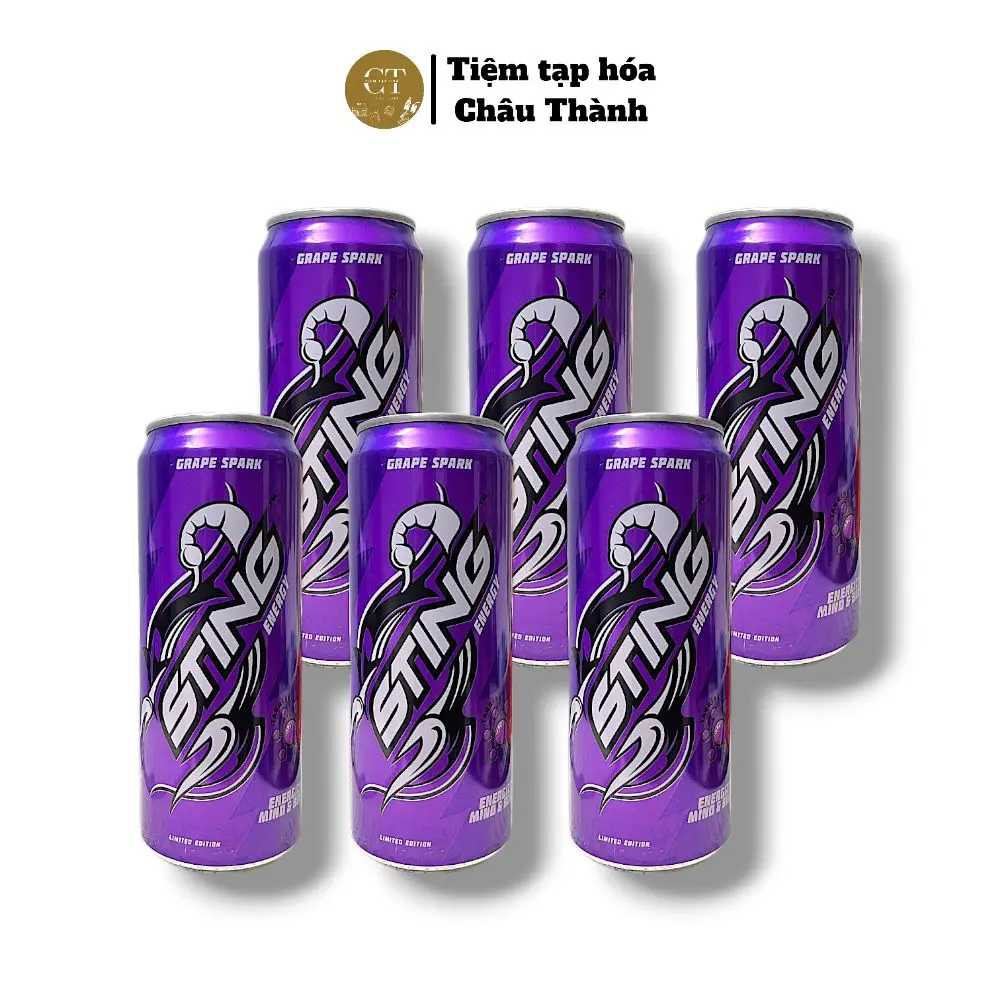 Lốc 6 lon Sting Tím Thái Lan (Nước ngọt) 330ml/lọ - Hương vị nho mát lạnh