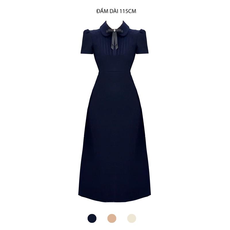 301-ĐẦM DÀI NỮ PHỐI CỔ SEN XẾP LY DÁNG CHỮ A tay phồng phong cách vintage tiểu thư chất VINTEX phù hợp đi làm đi chơi đi tiệc Women Dress