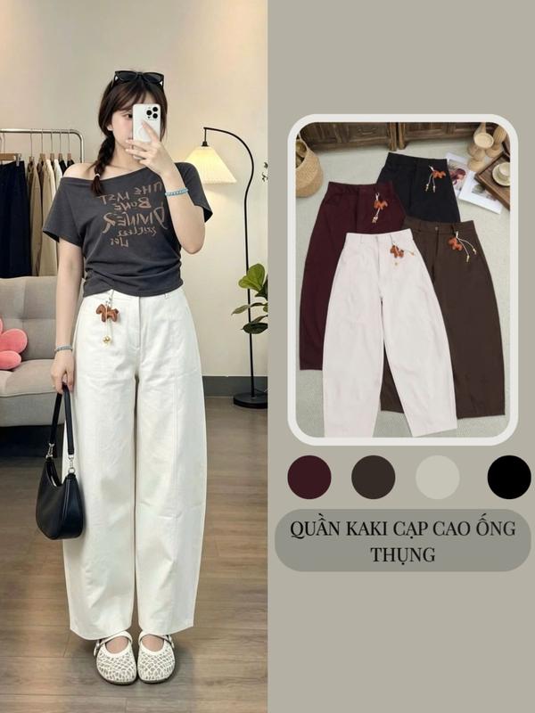 Quần Baggy Chất Liêu KaKi Nhật L1 Dáng Bom Thụng Cạp Cao Che Khuyết Điểm Tôn…