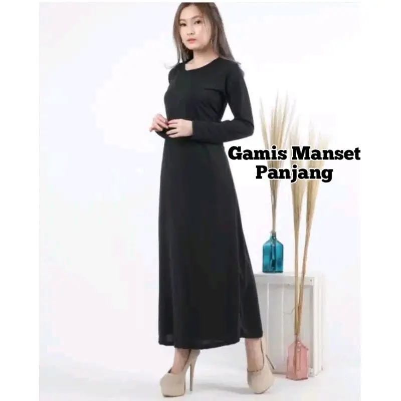 Inner Gamis Lengan Buntung Bahan Spandek Jersey Polos Manset Gamis Spandek Jersey Lengan Buntung Baju Panjang Hitam 2