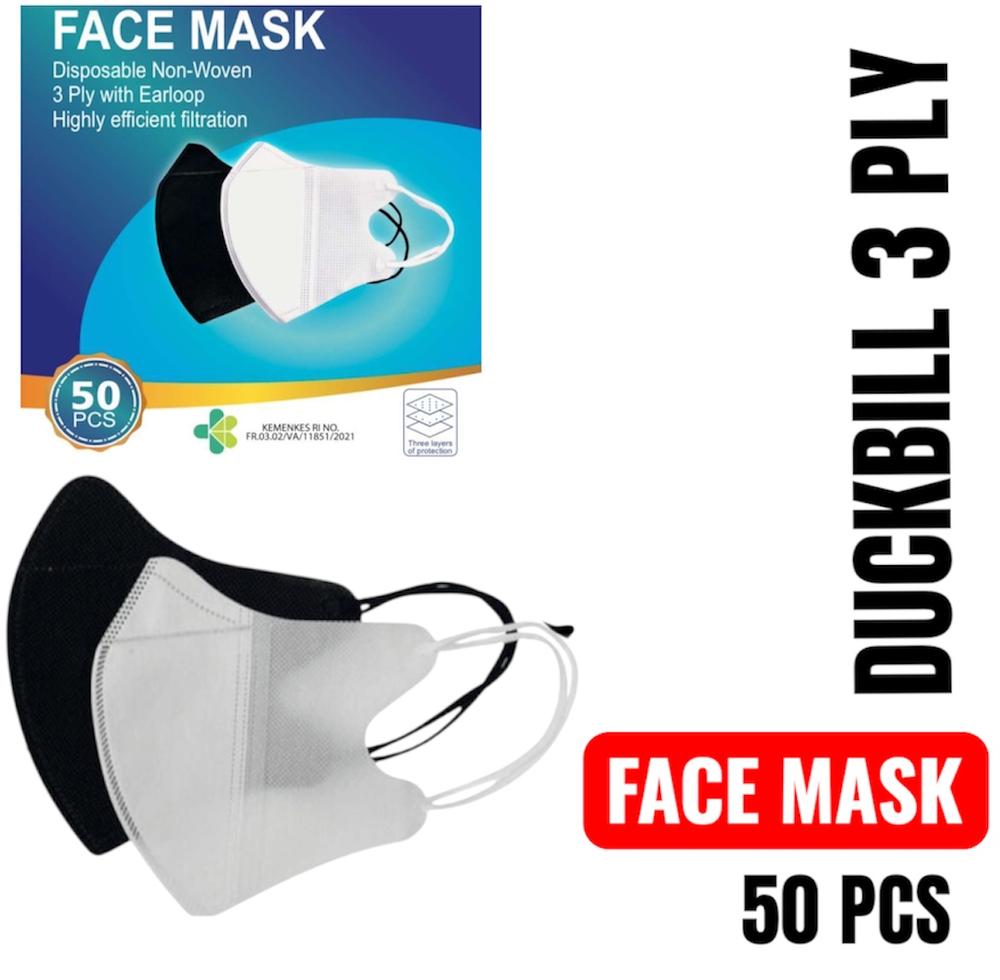 MASKER DUCKBILL ISI 50 HITAM PUTIH MASKER FACE MASK REKOMENDASI MASKER KESEHATAN - DB FACE PUTIH