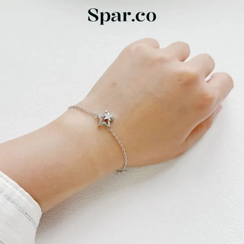 Spar.co Gelang Silver Model Rantai Dengan Charm Bintang - Chain Bracelets Gelang Silver Model Rantai Dengan Charm Bintang Mutiara Diamond SP-AAD1174 4