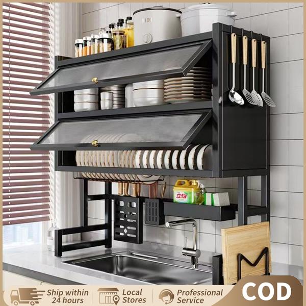 Kệ Để Chén Đĩa INOX Trên Bồn Rửa Bát Kệ Tủ Nhà Bếp 1-2 Tầng Có Nắp Đậy Thông Minh