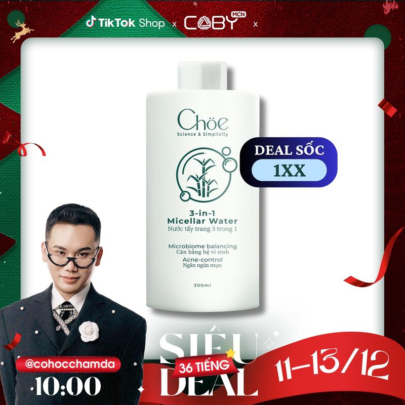 Nước tẩy trang Thuần chay Choe 3-in-1 Micellar Water chứa Inulin dẫn xuất từ Mía Làm sạch siêu tốc bụi bẩn bã nhờn Ngừa mụn và cấp ẩm