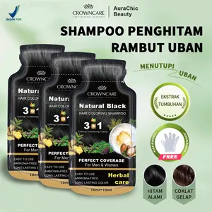 Crowncare Hair Coloring Shampoo Penghitam Rambut Uban, Berbagai Ekstrak Tumbuhan, Tidak Perlu Pemutih, Tidak Mengandung Amonia