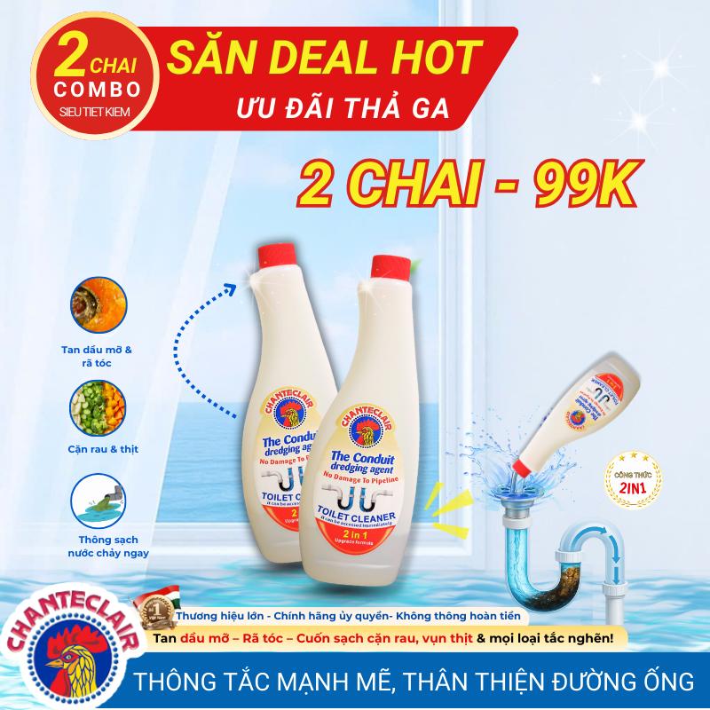  Combo 2 Chai Gel Thông Cống Chanteclair  2in1 1200ml - Làm Sạch Đa Năng Khử Mùi Siêu Hiệu Quả An Toàn Tiêu độc Đường Ống Tiết Kiệm Thời Gian & Chi Phí 