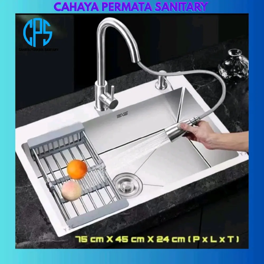 KITCHEN SINK 7545 KOMPLIT ORIGINAL BAK CUCI PIRING STAINLESS Kran Doff