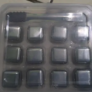ES Batu Reusable Stainless Steel Gold Square Paket 4pcs / 6pcs / 8pcs / 12pcs dapat Capit Stainless Steel Plus Silicon Anti Licin Ice Cube