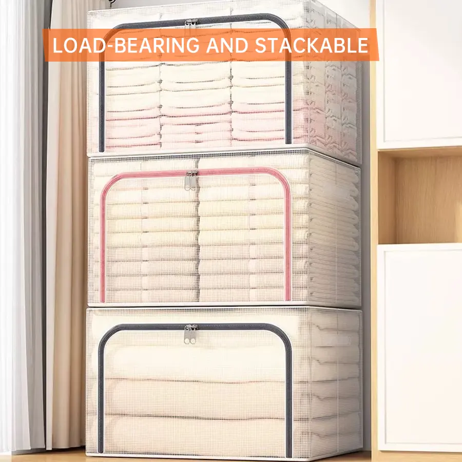 24L/66L/110L Waterproof Transparent Storage Bins Stackable Foldable Steel Frame storage Boxes Orange