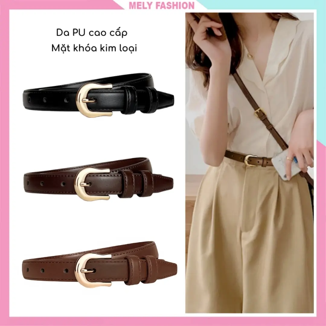 Thắt lưng nữ bản nhỏ da PU cao cấp dây nịt dây đai nữ khóa kim loại phong cách mới hiện đại TL11