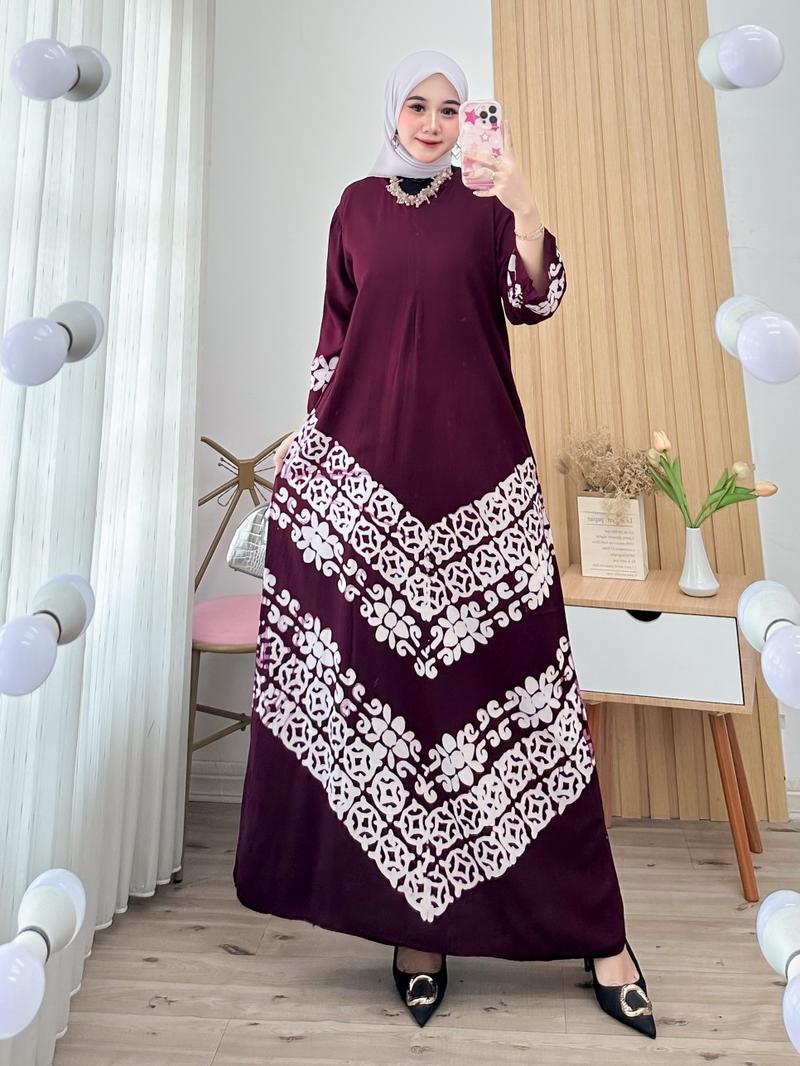 Product Introduction of dress maxi batik cap cetak semi gamis bahan rayon premium tebal busui Muslim Wanita Remaja Samping Midi 5