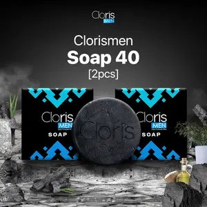 Clorismen Soap Double Pack 40gr – Sabun Pria Wajah & Badan | Charcoal, Propolis & Coconut Oil | Bersihkan Jerawat, Hilangkan Bau Badan & Kusam, Melembapkan Kulit + FREE SHOWE PUFF