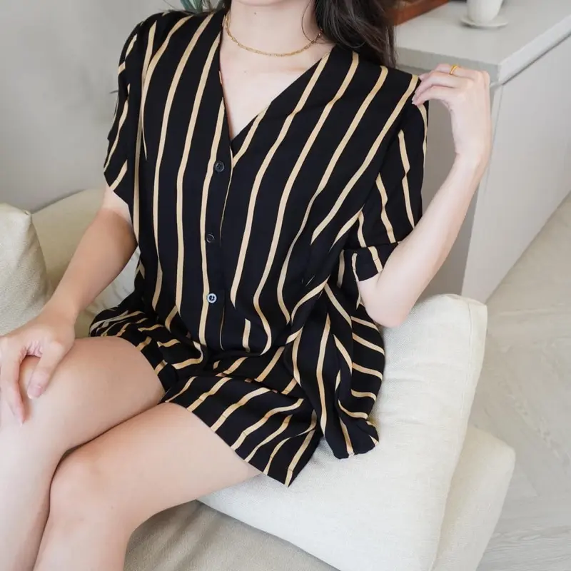 Setelan Wanita Motif Salur Bahan Rayon Premium Baju Tidur Berkancing Busui Adem Lembut Nyaman Dipakai Ukuran Pas Cocok Untuk Ibu Menyusui