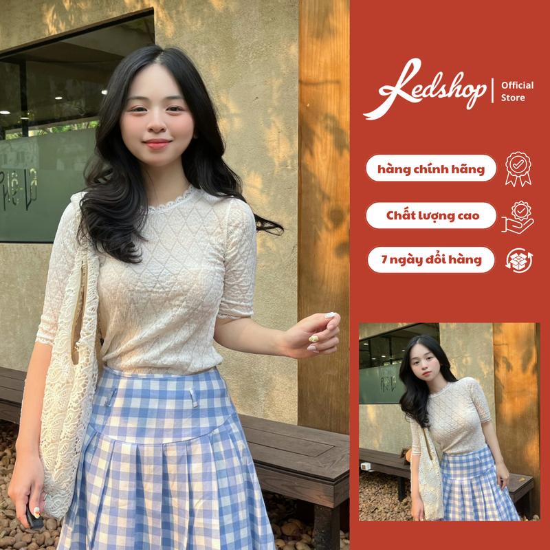 Áo ren xốp hoa Red Shop mỏng nhẹ viền ren cổ tròn dài tay- Dáng ôm style Hàn Quốc - Top, Nữ Shirt cá tính Kem 305001 Women thun body