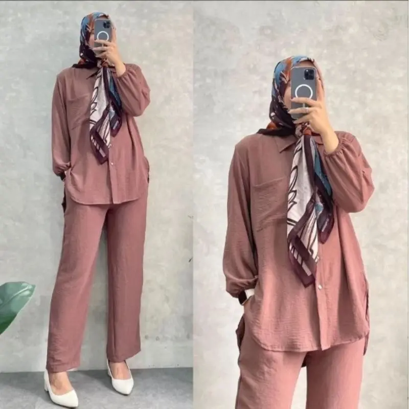 Setelan Amanda Busui Cringkle Airflow | One Set Kemeja Amanda Crinkle | Set Krinkel Wanita Kekinian Busui 3