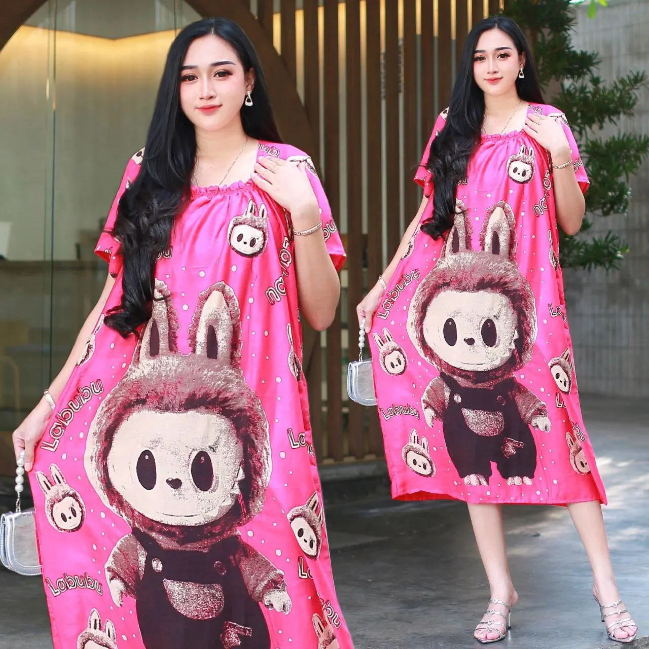 Daster Fuji Karakter Labubu Jumbo Rayon Super daster remaja Busui Wanita Bumil
