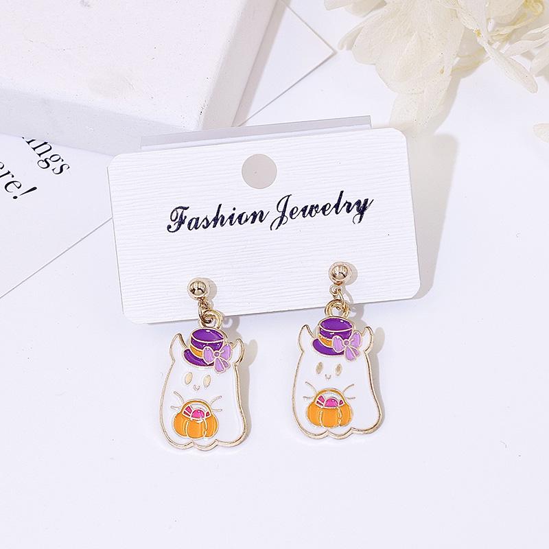 Product Introduction of 925 Silver Needle Halloween Earrings for Women Students Ghost Pumpkin Witch Pendants Drop Ear Jewelry 19