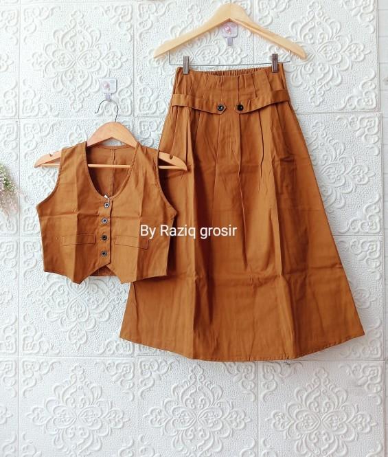 Product Introduction of Setelan Anak Peremuan Eva Vest + Rok Polos Fashion 10