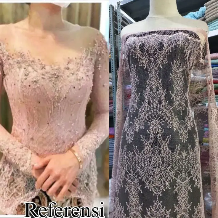 (ORIGINAL) Kain Brokat Chantily - Rekomendasi untuk Baju Kebaya Modern - Cukup Buat 1 baju Long dress Lengan Panjang - Arahan Baju Kebaya Wisuda, Kondangan, Bridesmade dll kain 7