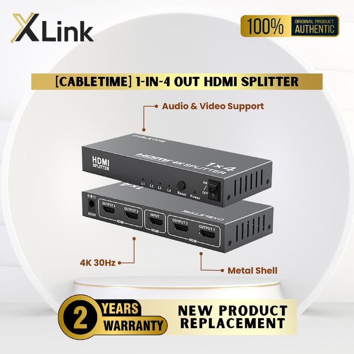 Gambar HDMI Splitter 1In4Out 4 Port 4K30Hz Full HD CABLETIME dari XLink Surabaya Kota Surabaya Tokopedia