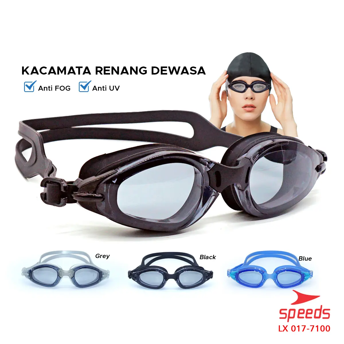 Kacamata renang dewasa elastis Anti Fog Anti Blur Box Speeds LX 017-7100